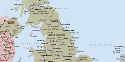 Kart over Storbritannia med byer